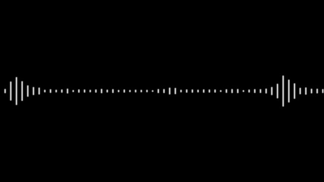 Audio sound wave spectrum animation white on black waveform visualizer, music frequency equalizer digital line motion, voice record audio loop background