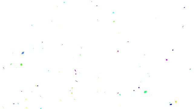 3D animation of exploding confetti, confetti blast eealistic on white Background  black Screen  4K ProRes 4444. Multicolor monfetti explosion, animation of colorful confetti falling overlay