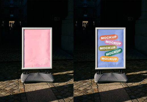 Mockup Of Vertical Customized Poster On Sidewalk