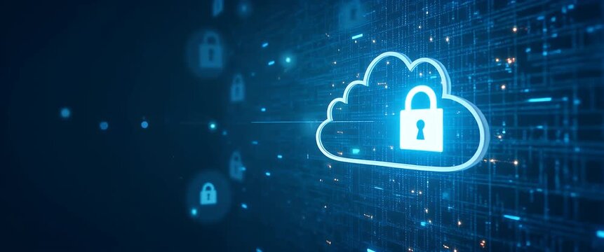 Enhancing cloud computing security measures through advanced encryption protocols and robust cyber defense strategies to safeguard enterprise data integrity. in  Photo Stock  Concept  and empty space 