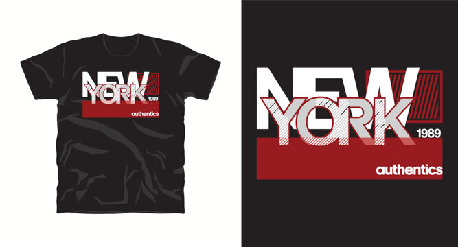 New york authentics 1989 graphic t-shirt design with modern block typography and red accents