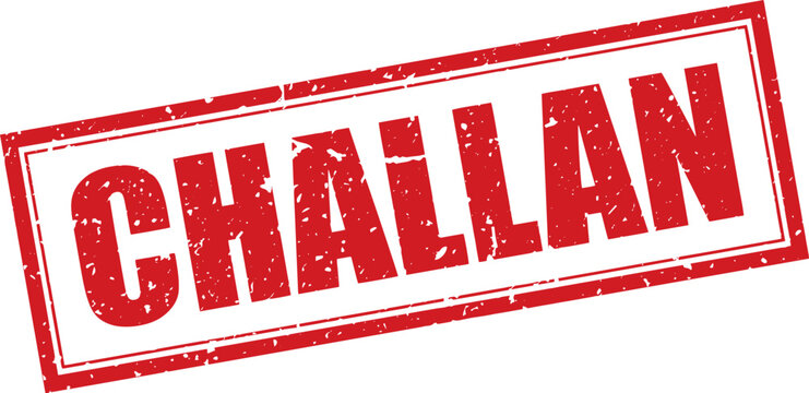 Red Challan Rubber Stamp Word Text Written in Grunge Vector in Grunge Border, Vintage, Transparent Background, Svg, Png