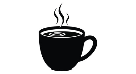 Obraz premium Simple black and white illustration of a hot beverage in a rounded cup