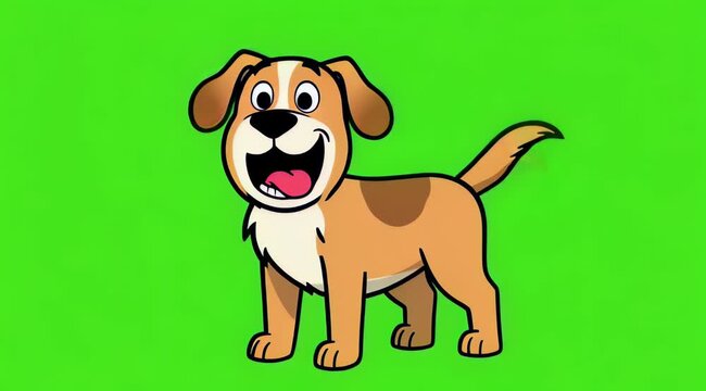 Happy Cartoon Dog with Tongue Out on Green Screen Background.