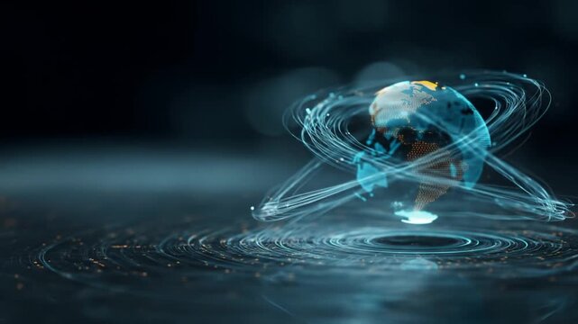 Global network connection with digital Earth, data streams, and glowing lines, symbolizing modern technology, internet, and communication.