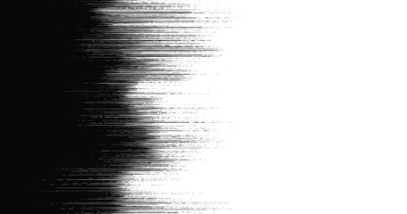 Abstract vector horizontal scanner lines blurring into white space with grainy gradient. High contrast monochrome motion noise pattern. © Kundra