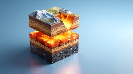 Geological Cross-Section Perspective of Earth's Layers with Landscape Features