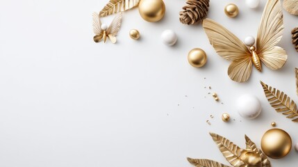 Golden Fantasy Elements with Butterflies and Decorative Nature Accents