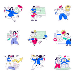 Fototapeta premium Set of Learning Flat Illustrations