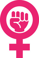 Fototapeta premium A vibrant pink female gender symbol with a powerful white clenched fist representing women's rights, feminism, and empowerment.