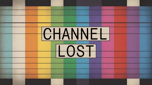 Retro television test card with 'channel lost' text and color bars with test pattern with old tv.
