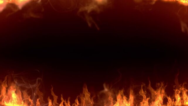 Dramatic Fiery Border With Burning Flames and Smoke Over Dark Background for Intense Designs; Looping