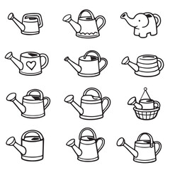 Large set of garden watering cans for watering indoor plants on balcony, terrace, farm of various shapes, sizes, designs © OLiAN_ART