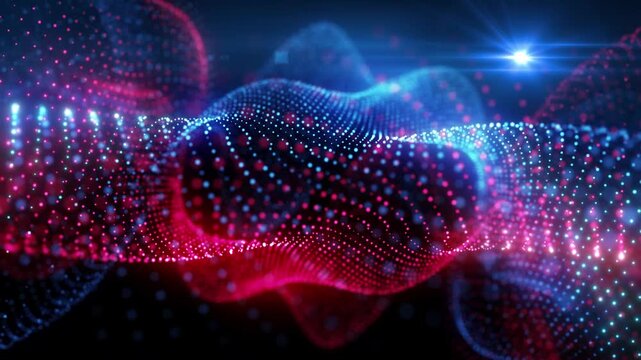 Abstract waves illuminated by neon light emit glamour and energy, creating a mesmerizing visual effect.
