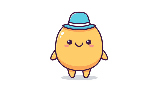 A cute and happy yellow egg character wearing a small blue hat standing on a plain white background Vector