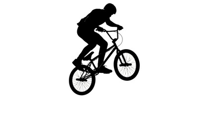 Naklejka premium Man riding bicycle in mid air.