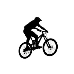 Obraz premium Man Riding Mountain Bike Silhouette Profile.