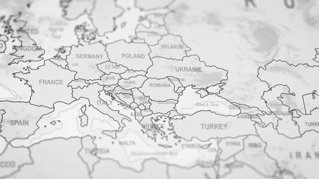 Close Up Of Romania Borders. World Map Animation. 