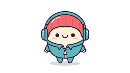 Fototapeta premium A cute cartoon character wearing a red beanie and blue headphones standing on a white background Vector