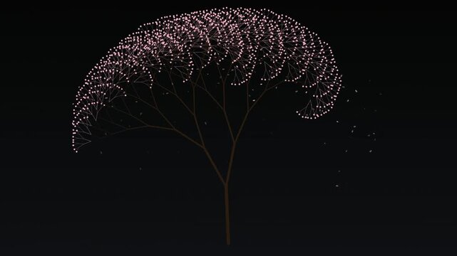 Blossom Falling Animation Shows a Tree with Flowers in Dark Background