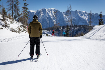 skiing in the mountains