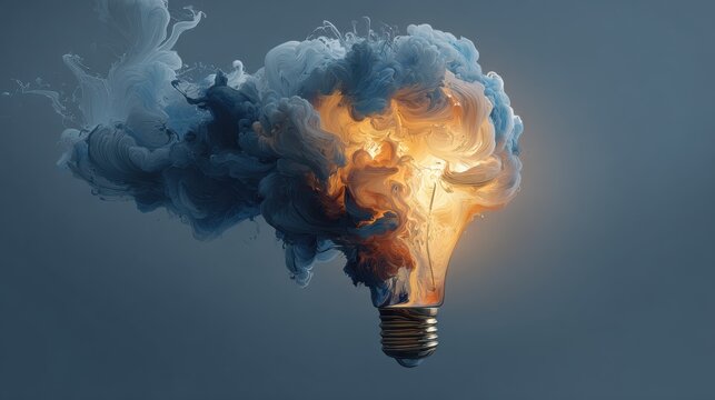 Light bulb with swirling smoke and glowing filament
