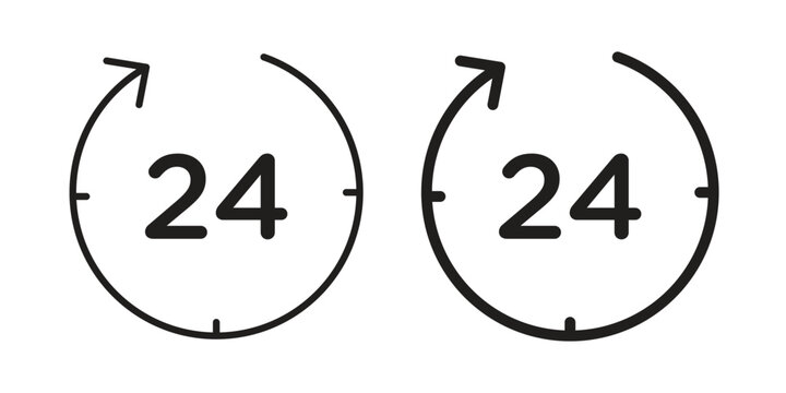 Time twenty four icon concept. Glyph and line vector illustrations on white background