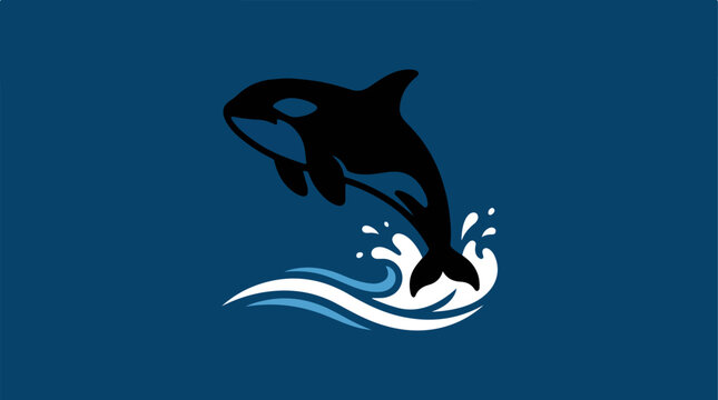 Dynamic Orca Whale Leaping from Ocean Waves.