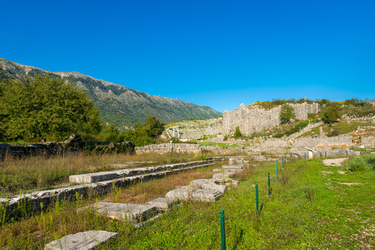Panoramic view of Dodona, the oldest Hellenic oracle in the world, with stadium and theatre in the background, Epirus, Greece