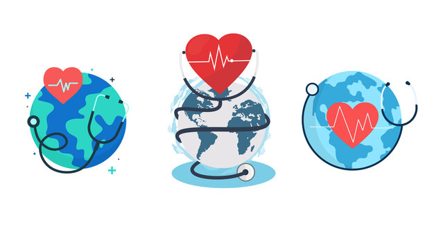 gobal healthcare and world wellness illustration set