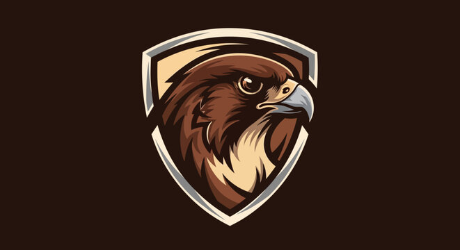 Powerful falcon head logo illustration in a classic shield emblem, representing strength, speed, and determination.