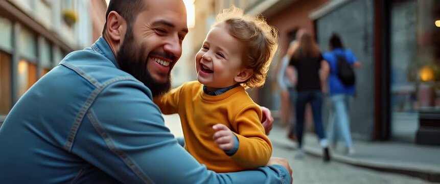 Documenting authentic moments in dad lifestyle settings with engaging urban backdrops and organic family interactions that highlight genuine paternal charm in  Photo Stock  Concept  and empty space on