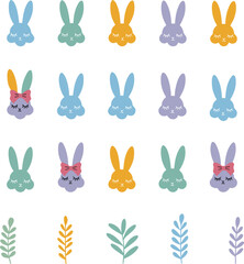 Obraz premium Easter bunny and eggs silhouette set isolated on transparent background, Vector, illustration Cute colorful bunny character vector set