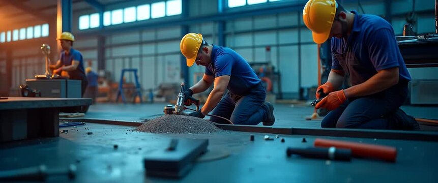 Fixing day dynamic photographic scene capturing practical repair activities vibrant energy on site maintenance professionals employing quality equipment precision methodology industrial workspace ambi