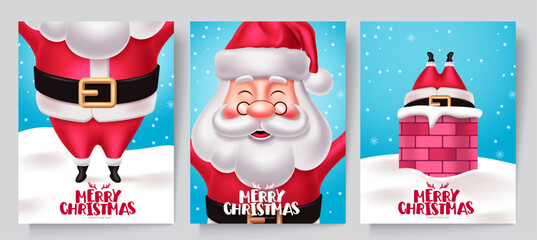 Christmas social media banner set, poster, greeting card and cover design with Santa Claus close up portraits on colorful festive backgrounds in cute cartoon holiday style. © Larisa