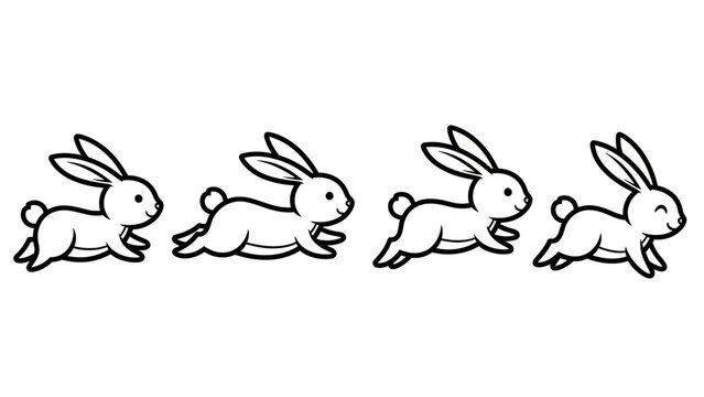 A sequence of four cartoon rabbits in mid-leap, creating a sense of motion and playfulness, perfect for children's themes or spring illustrations