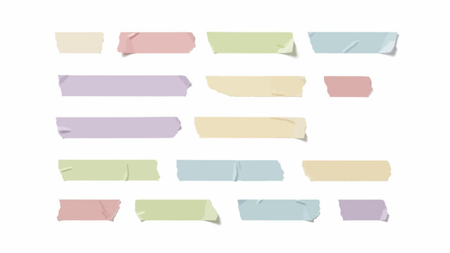 Versatile collection of pastel colored adhesive masking and scotch tape pieces with ripped edges, ideal for graphic design and creative craft projects and planners