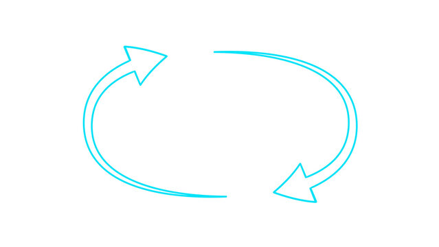 blue continuous loop arrows rotating in oval shape isolated on transparent background