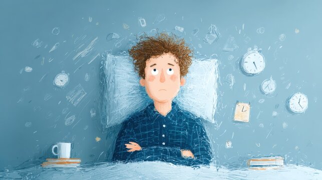 Chronic insomnia concept showing long nights fatigue and mental exhaustion