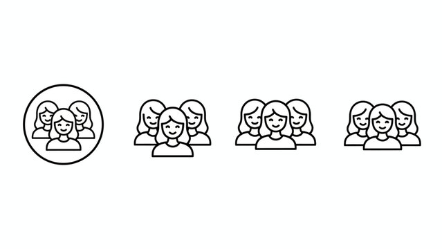 Modern vector graphics showcasing abstract representations of women in groups, useful for digital platforms, social media, and demographic analysis