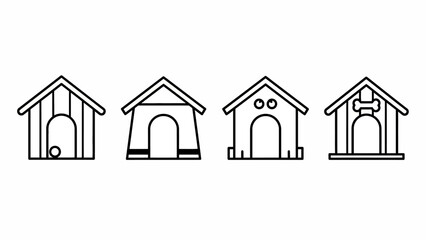 Naklejka na ściany i meble Set of four simple line art dog house icons, representing shelter for pets, suitable for various graphic design needs