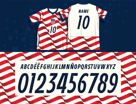 font vector team usa 2026 kit sport style. United States soccer font. USA font, usa soccer, Modern athletic number and alphabet set with clean geometry and bold rhythm, created for football jerseys