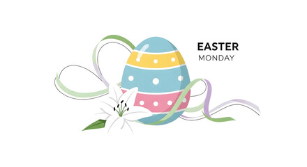 Colorful easter egg with ribbons and a white flower