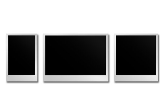 Taped photo frame mockup. Empty instant photo template. Photobooth frame. Four photos with sticky tape. Snapshot print for scrapbook design