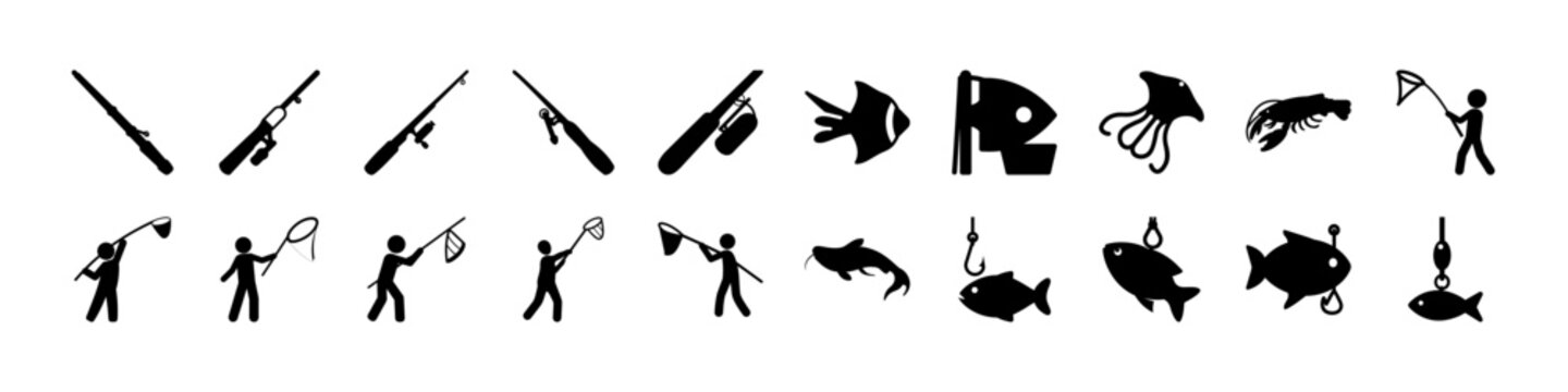 Hunting and Outdoor Activity Silhouettes Collection Set - Collection of hunting and outdoor activity silhouettes including rifles, animals, and hunters, ideal for sport, wildlife, and adventure design