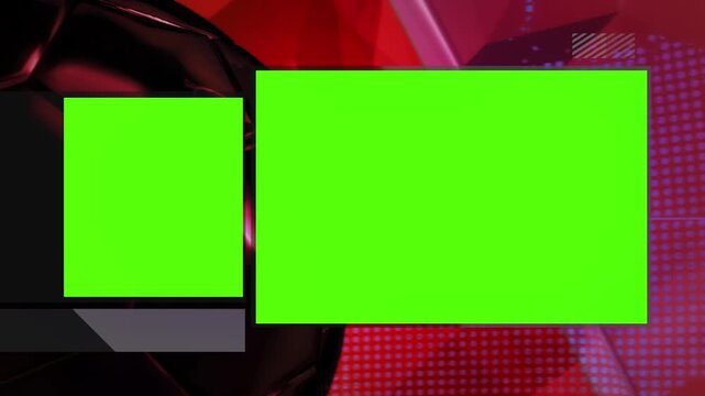 Sports news virtual ackgground, with green screen. A 3D graphics backdrop video loop for broadcasting news on TV channels, or intros and logos. Designed especially, for football or soccer games
