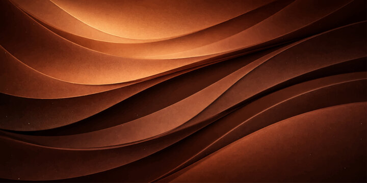 An elegant abstract brown background features smooth orange waves and flowing silk curves in a futuristic digital motion design with a soft fractal texture