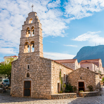 Small stone build Church of Agios Charalambos and Panagitsa in Areopoli village, Laconia, Greece