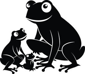 Obraz premium A cute black and white silhouette illustration featuring a family of three frogs together as one