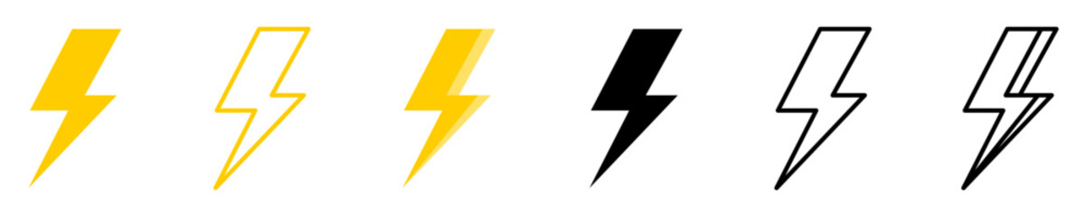 Set of electric icons. Bolt lightning flash icons. Flash icons isolated. Bolt logo design. Electric symbols. Lightning bolt symbols. Flash light sign. Vector illustration